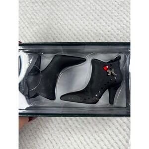 Black High Heel Shoe Bootie Ornaments Rhinestone‎ Red Heart Accent Set of 2